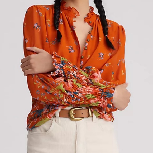 Anthropologie Tops - Anthropologie Floral Chiffon Blouse Size S